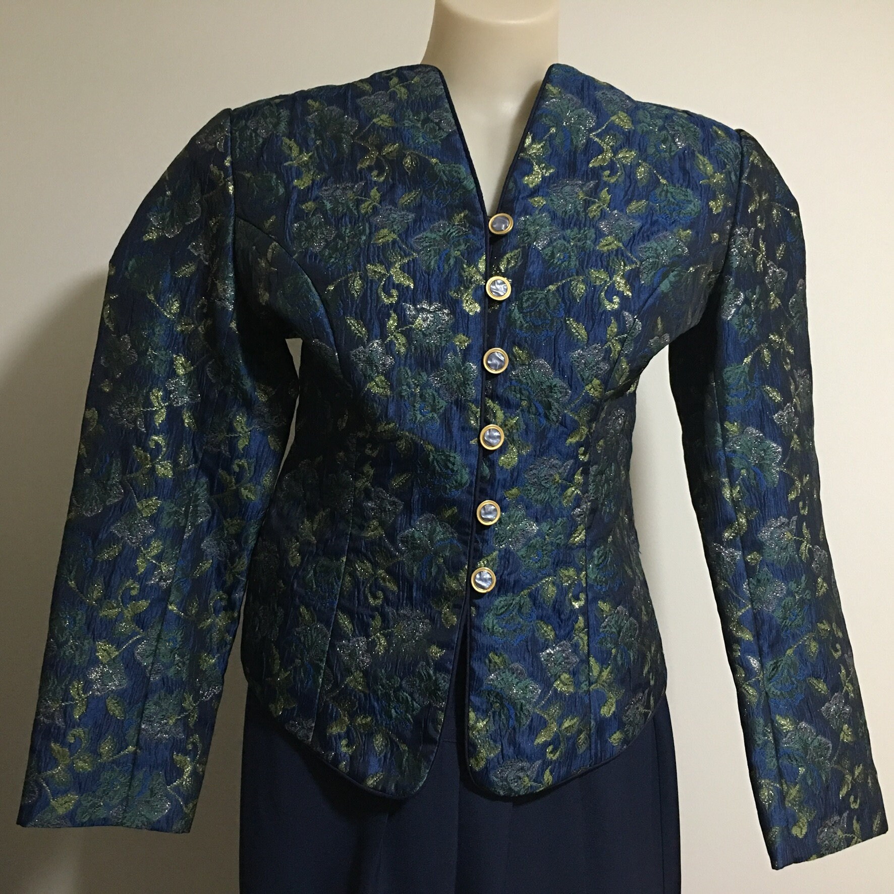 Classic vintage Anthea Crawford blue metallic jacket Etsy