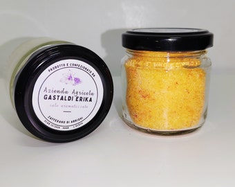 Trio of flavored salts, saffron, Egyptian onion, orange thyme and saffron