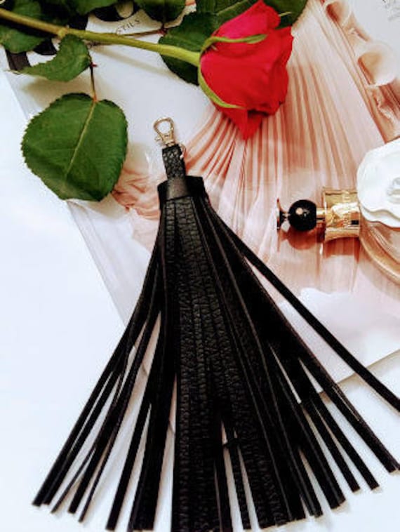 Black leather tassel-Black leather keychain  Black tassel  Leather tassel  Black leather  Bag charm  Black leather bag Tassel bag Gift ideas