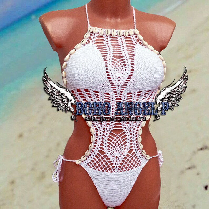Bikini Monokini Swimsuit Crochet Shells One Piece Sexy Lace Etsy