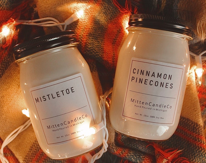 Fall Soy Candles l 13oz Glass Mason Jar l 100% Soy Wax l Hand Poured Candle l Michigan Made