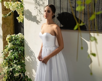 Strapless Sweetheart Wedding Dress, Luxury White A Line Wedding Gown, Strapless Maxi Dress, White Formal Dress, White Evening Gown