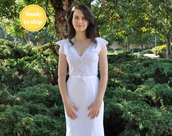 US4/36 Classic Wedding Dress, Minimalist Wedding Gown, Tight Lace Wedding Dress, Mermaid Bridal Dress, White Lace Wedding Dress