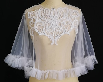 Unique Bridal Lace Cape, Classic Bridal Cover Up, Embellished Bridal Cape