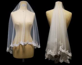 Tulle Sheer Veil, lace trim wedding dress,