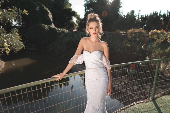 Strapless Bridal Gown White Lace Wedding Dress Sweetheart Etsy
