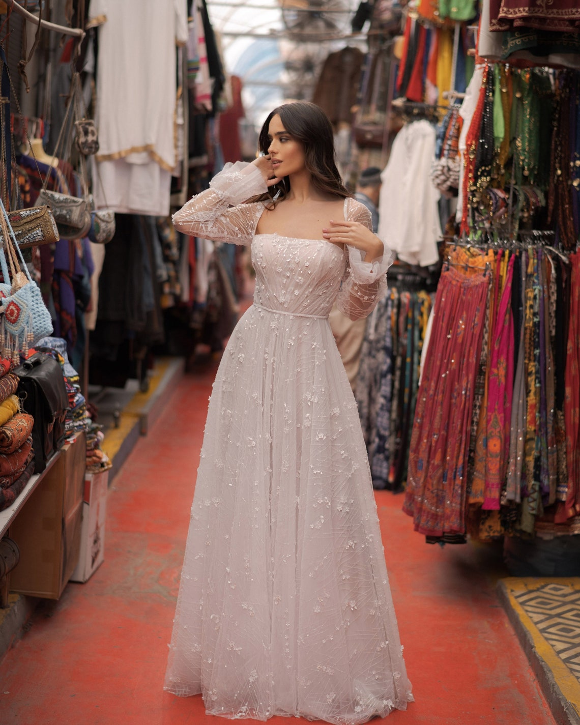 Sheer Long Sleeves Weding Dress Floral Lace Wedding Dress image 3