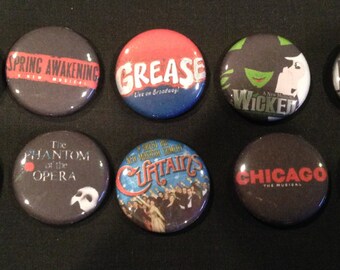 Lot of 10 BROADWAY 1'' Buttons/Pins PARTY FAVORS!!!! - Lot #1