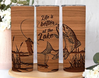 Fishing tumbler, life is better by the lake tumbler, Fishing Gifts For Men, Fishing Gift, Fishing Tumbler, Bass Fishing Gifts, Bass Fishing