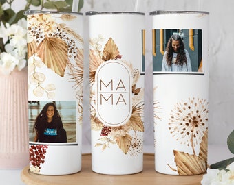 Personalized Mama Tumbler, Mothers Day gift, boho Mama Tumbler with Kids pictures,Gift for Mom, Mothers Day Gift for Mom from Kids