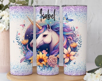 Personalized unicorn tumbler with name, Cute Unicorn Tumbler Cup Gift for Her, rainbow Ombre Unicorn Tumbler Unicorn pattern Gift for Girl