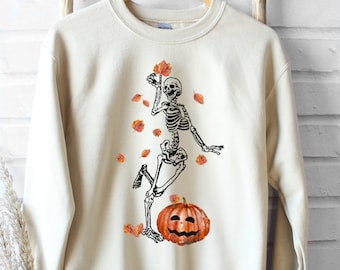 Fall Sweatshirt, Halloween Sweatshirt, Skeleton Sweatshirt, Fall Sweatshirt For Women, Pumpkin Tshirt, Plus Size Clothing, Comfortable Top