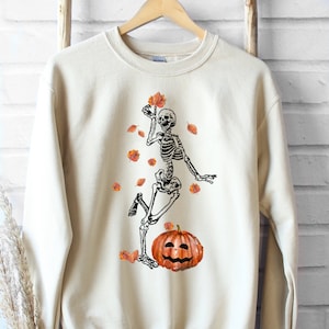 Fall Sweatshirt, Halloween Sweatshirt, Skeleton Sweatshirt, Fall Sweatshirt For Women, Pumpkin Tshirt, Plus Size Clothing, Comfortable Top