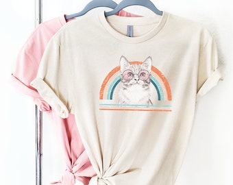 Cat Glasses T Shirt - Etsy