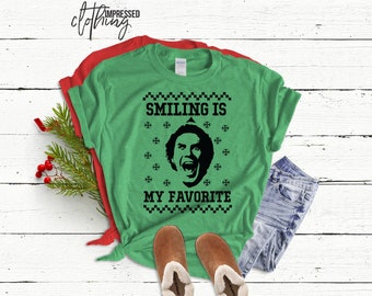 T-Shirt Femme 'I Just Like Smiling' Noël - Col En V, Manches Longues - Pyjama Ou Tenue Décontractée