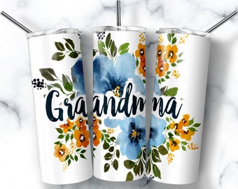 Grandma Tumbler, Floral tumbler for Mother's Day Gift, Grandma Gift Ideas ,Tall Skinny 20 oz Tumbler, mothers day gift, nana gifts, mimi cup