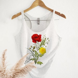 Wild flowers tank top, vintage flowers tank, poppy flower top