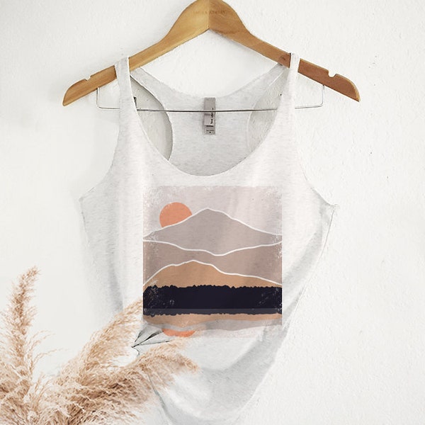 Boho abstract mountain tank top, boho tank, hiking shirt, Outdoors tank, desert tank top, hike shirt, nature tee, moon tank top, sunset tank