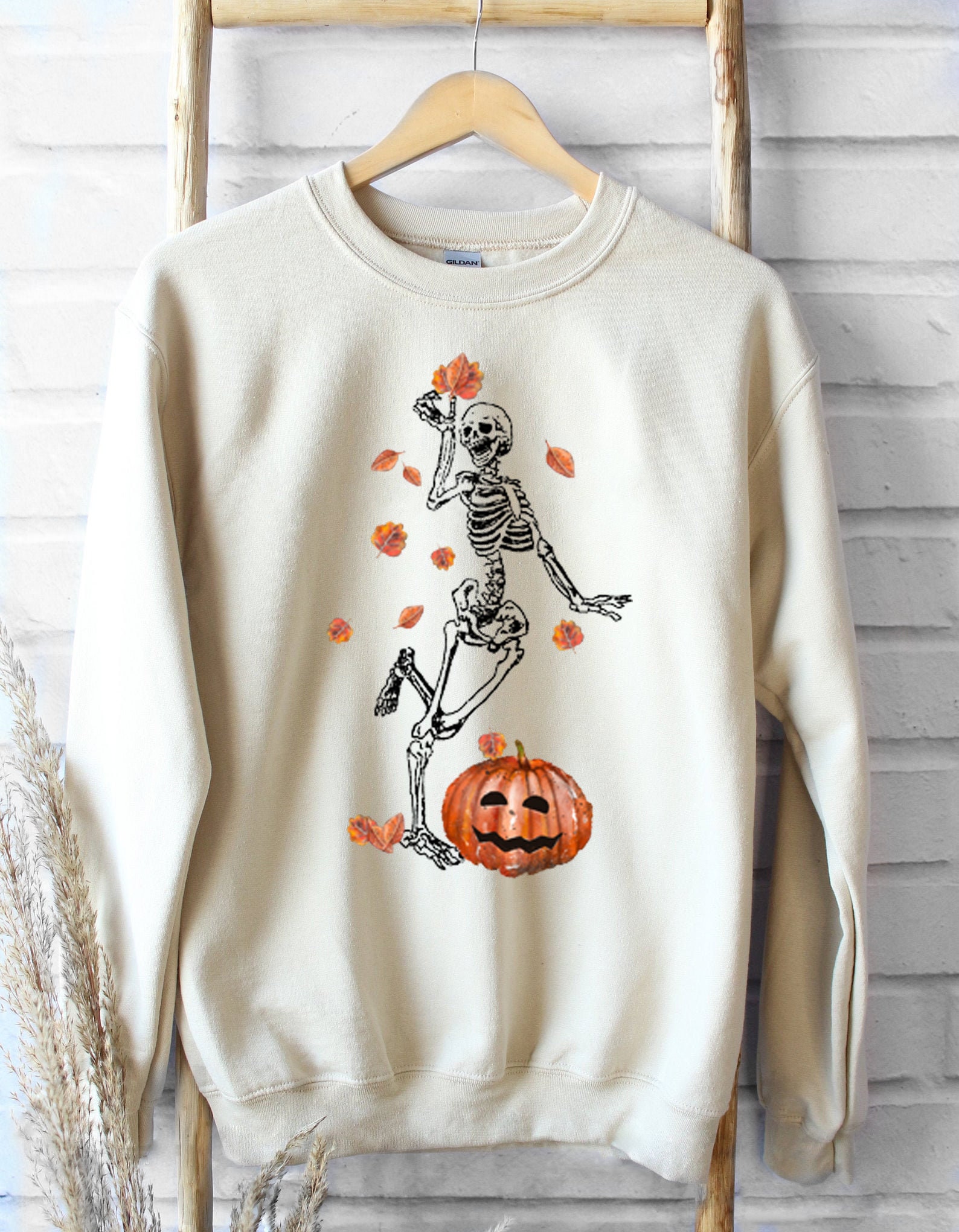 Discover Skeleton Crewneck Sweater, Pumpkin Patch Jumper, Boho Halloween Pullover, Unisex Fall Top, Oversized Toddler Sweatshirt,Long Sleeve Tank Top