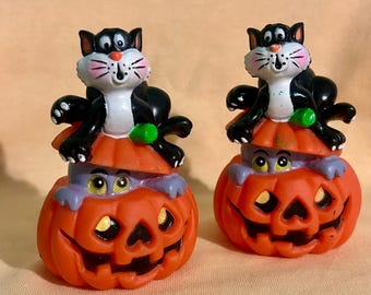 Vintage Halloween Decoration, Set of two. Small jack-o-lantern pumpkin toy.