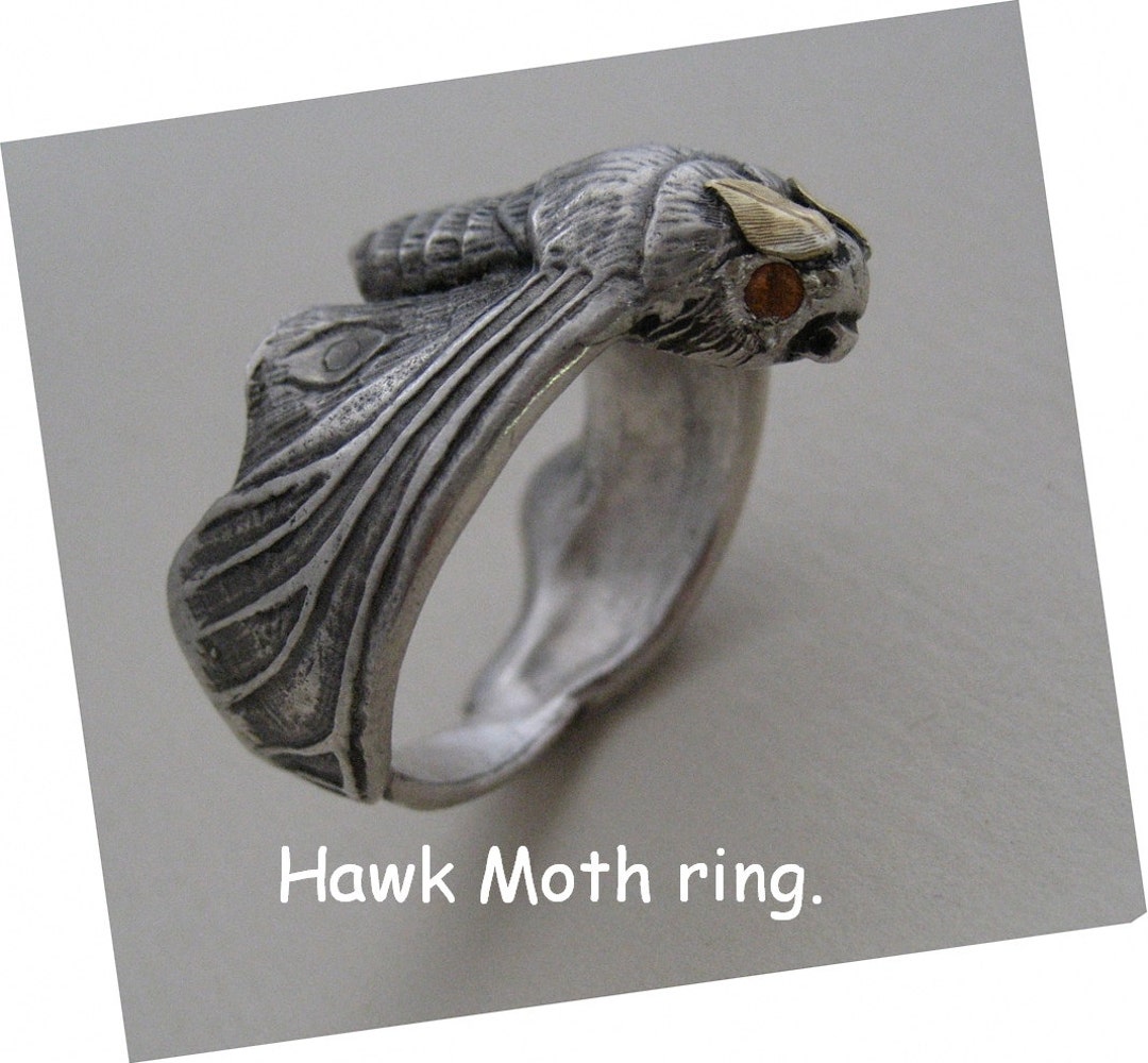 Hawk Moth Rings Hawk Moth Ring -sterling Silver and 18 Ct Yellow Gold With Ruby Eyes ...