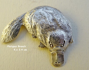 Platypus Brooch, sterling silver, Australian native animal, endangered species, wearable miniature sculpture