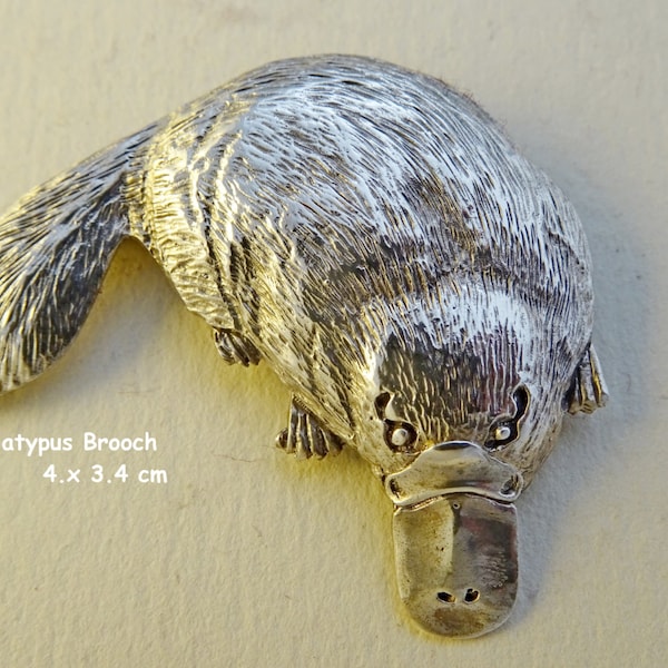 Platypus Brooch, sterling silver, Australian native animal, endangered species, wearable miniature sculpture