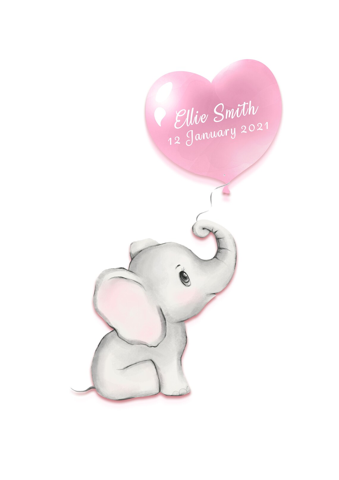 Baby Elephant with balloon New Baby Personalised Print | Etsy