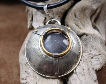 Polished mixed metal and jasper pendant