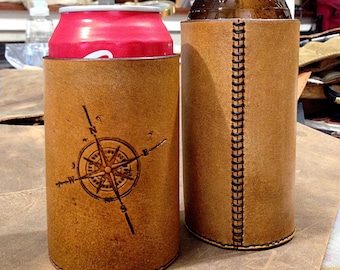 Leather beverage sleeve for bottles and cans and pint glasses