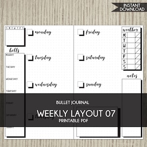 Template for use with Bullet Journal printable planner weekly layout bujo starter kit undated agenda calendar 2023 diy insert