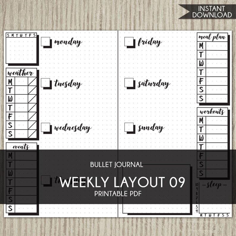 bullet journal template printable planner weekly layout bujo etsy