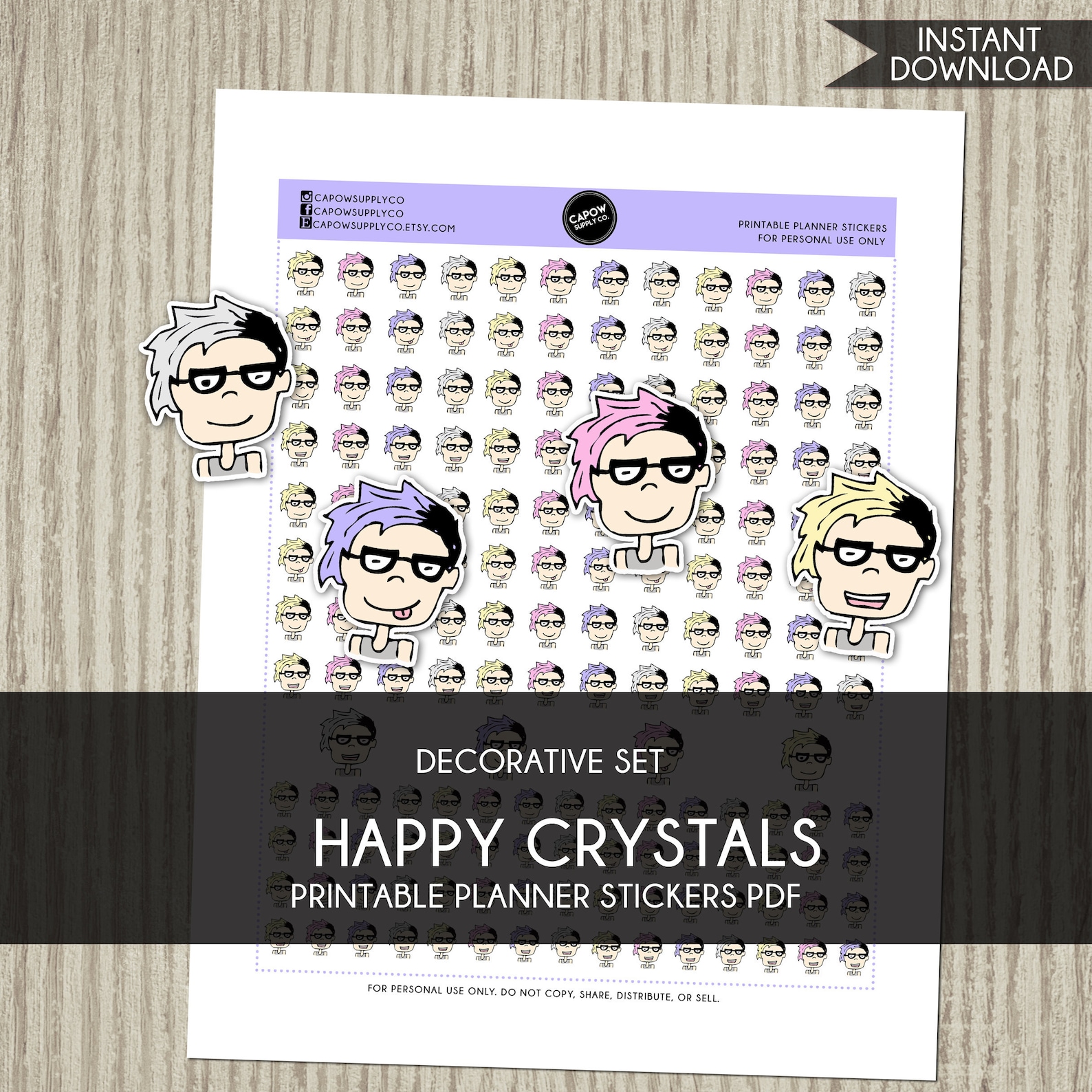 Printable Planner Stickers Decorative Set Happy Excited Emotions for ...