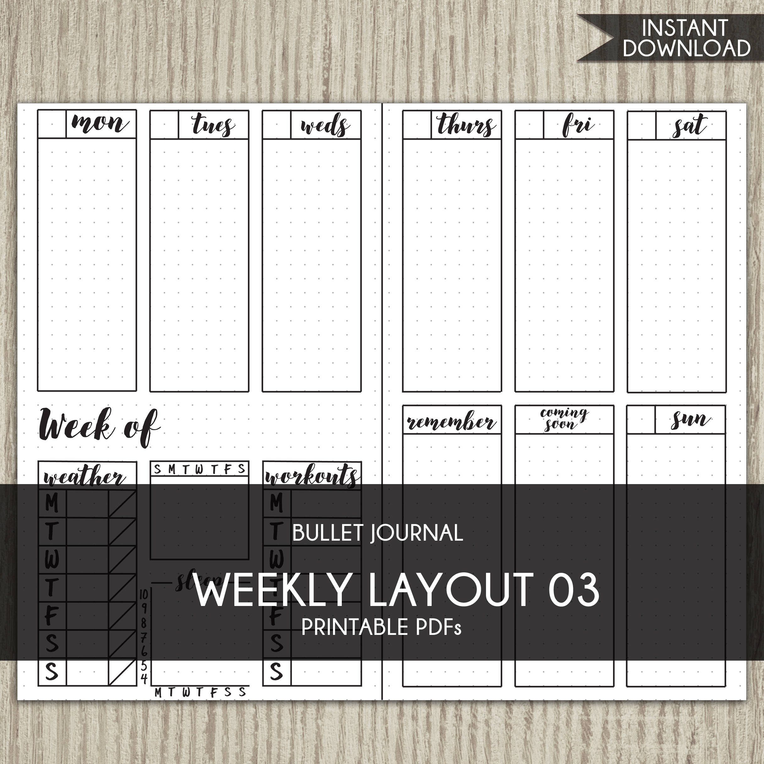 Template for Use With Bullet Journal Printable Planner Weekly Etsy