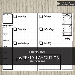 Template for use with Bullet Journal printable planner weekly layout bujo starter kit undated agenda calendar 2023 diy insert