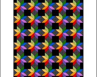 Starry Rainbow Quilt Pattern // Advanced Beginner Quilting Pattern // Scrappy Fat Quarter Friendly // Baby and Throw Sizes