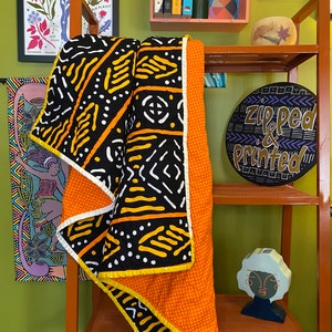 Handmade Quilt Black, Orange, and Yellow Baby Blanket Modern, Machine Washable image 1