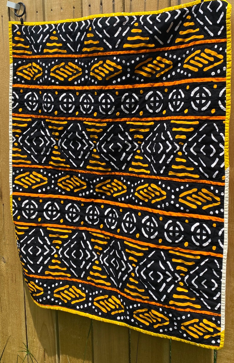 Handmade Quilt Black, Orange, and Yellow Baby Blanket Modern, Machine Washable image 2