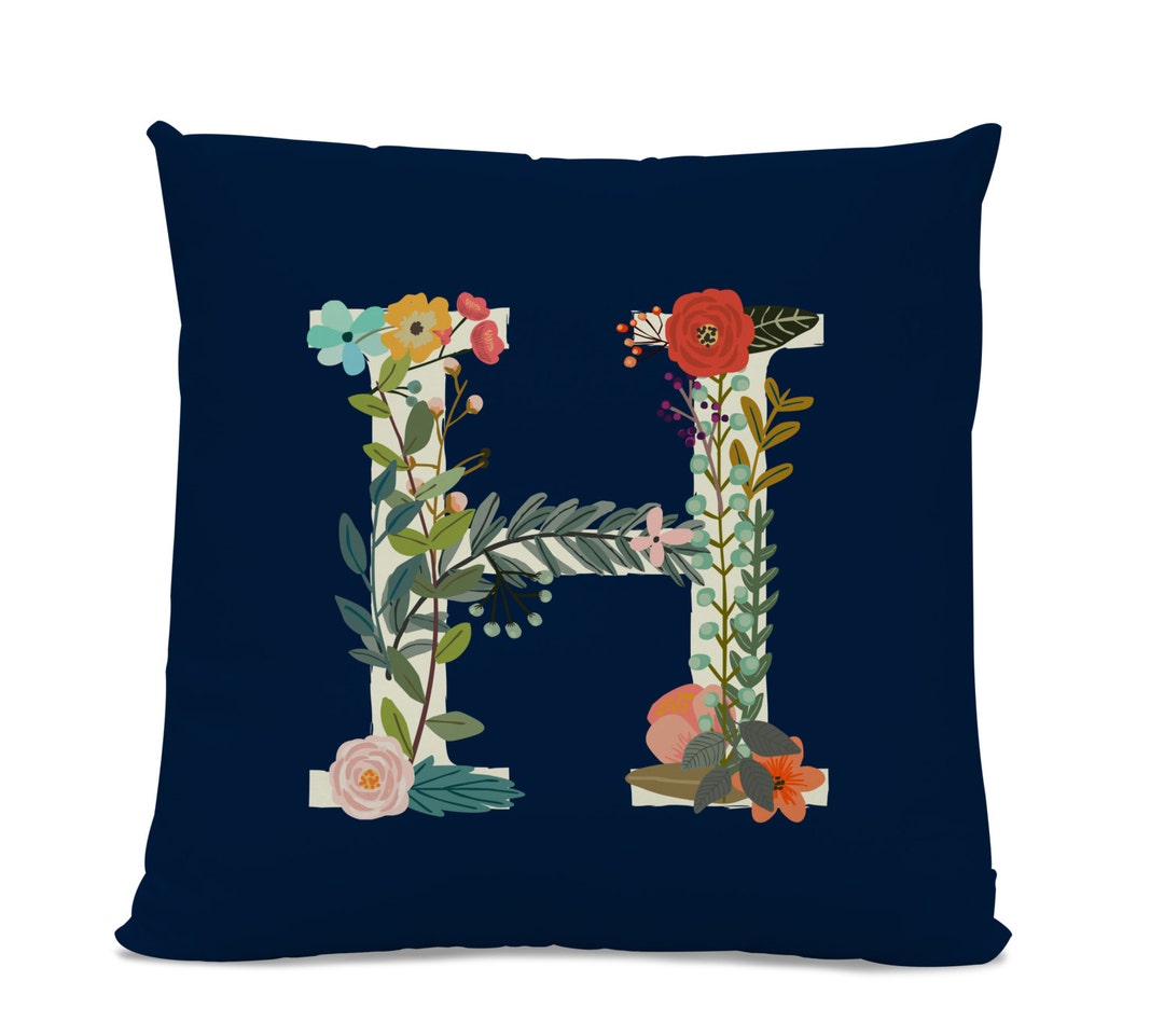 Initial Pillow Floral Letter Pillow Pillow With Letter H Etsy