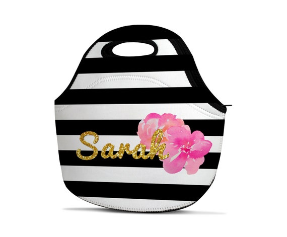 Personalized Lunch Bag - Monogram Lunch Bag - Gold Lunch Bag - Name Lunch Bag - Insulated Lunch Bag - Neoprene Lunch Bag - Striped Lunch Bag