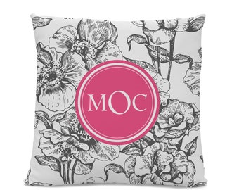 Monogramme oreiller - oreiller Floral - initiale coussin - oreiller monogrammée - coussin personnalisé fleur Monogram oreiller