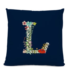 Almohada inicial - almohada de carta floral - almohada con letra L - almohada monograma - almohada de lanzamiento personalizado flor monograma almohada