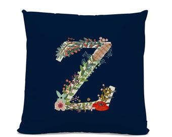 Initial Pillow - Floral Letter Pillow - Pillow with Letter Z - Monogrammed Pillow - Custom Throw Pillow Flower Monogram Pillow