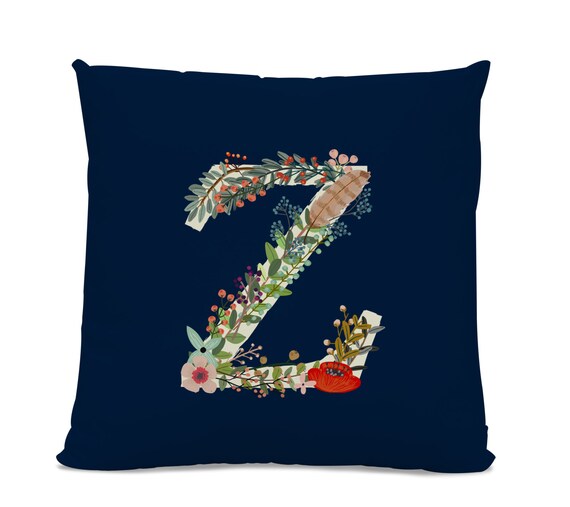 Initial Pillow Floral Letter Pillow Pillow With Letter Z Etsy
