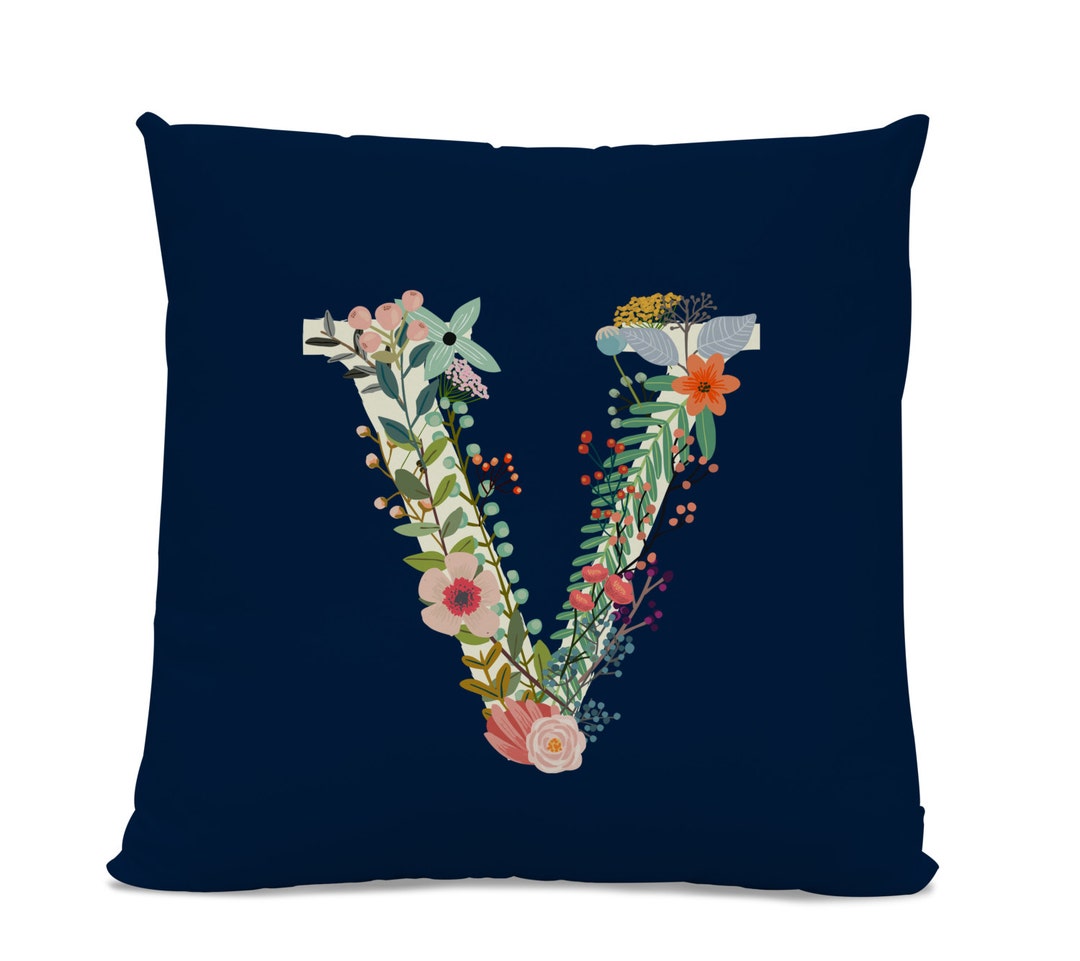 Initial Pillow Floral Letter Pillow Pillow With Letter V Etsy