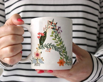 Monogram Coffee Mug - Letter Coffee Mug - Floral Letter Mug - Personalized Mug - Initial Coffee Mug