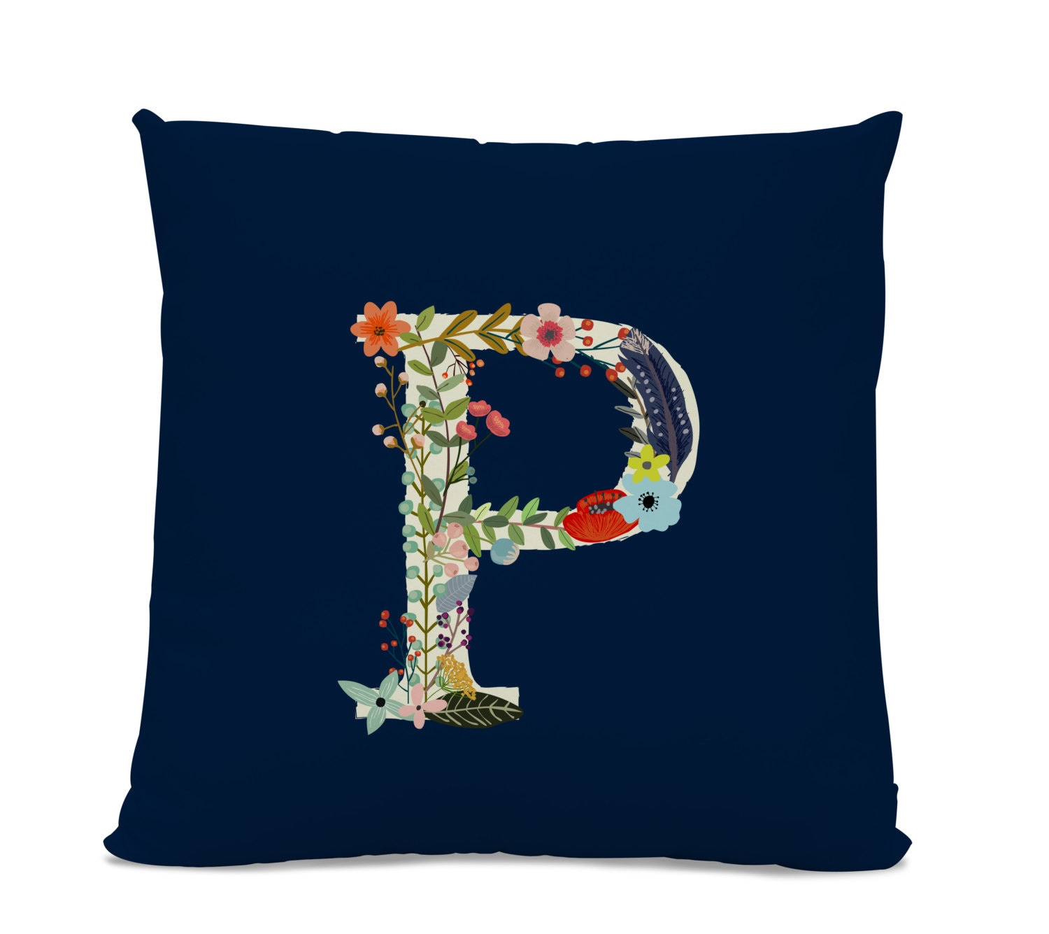 Initial Pillow Floral Letter Pillow Pillow With Letter P Monogrammed