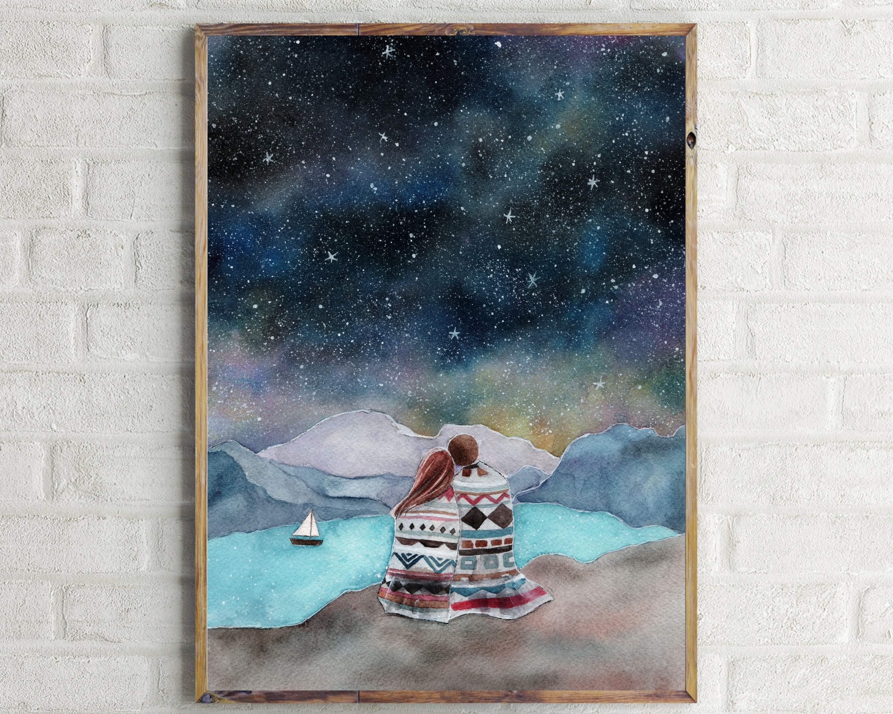 Wall Art Printable Couple Under Stars Night Sky | Etsy