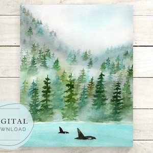 Pinetrees an Orcas, Nursery Decor, Downloadable Print, Childrens Room, Nature Print