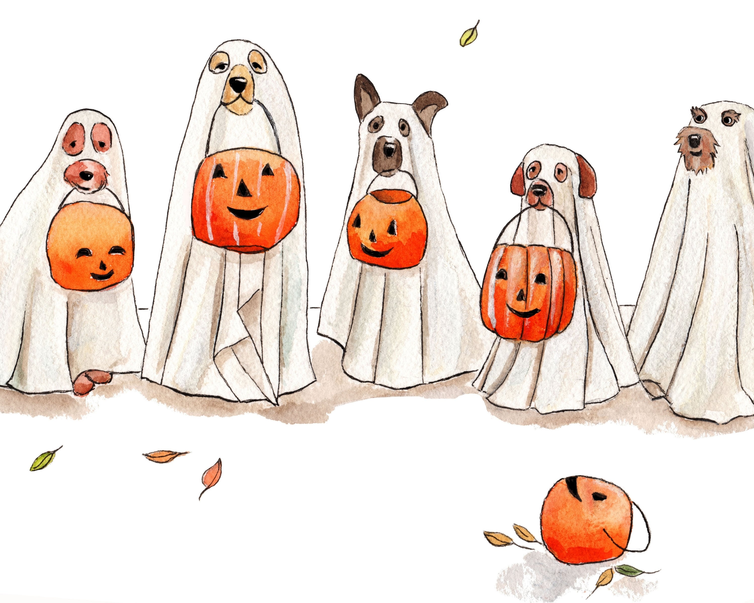 Halloween Ghost Dogs Print Digital Download Dog Custume Etsy